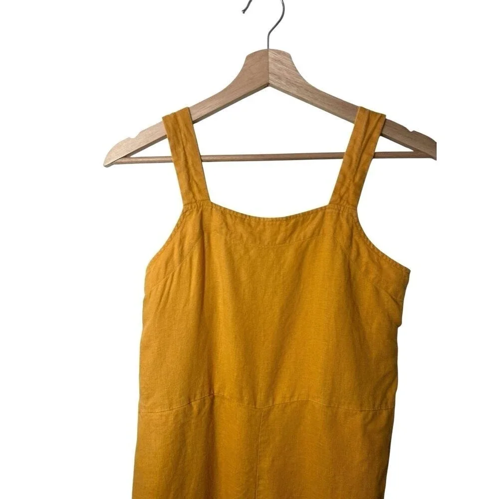 EVERLANE Linen Jumpsuit Wide Leg Square Neck Pockets Size 0 Preppy Granola Artsy